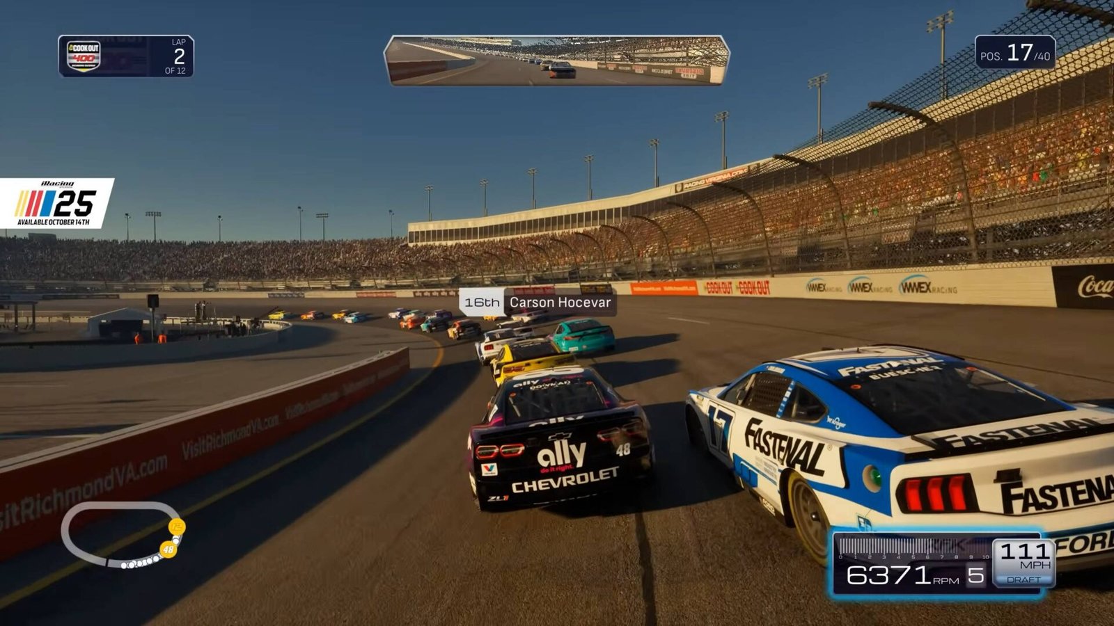 NASCAR 25 PC patch Steam launch — in-game cockpit view