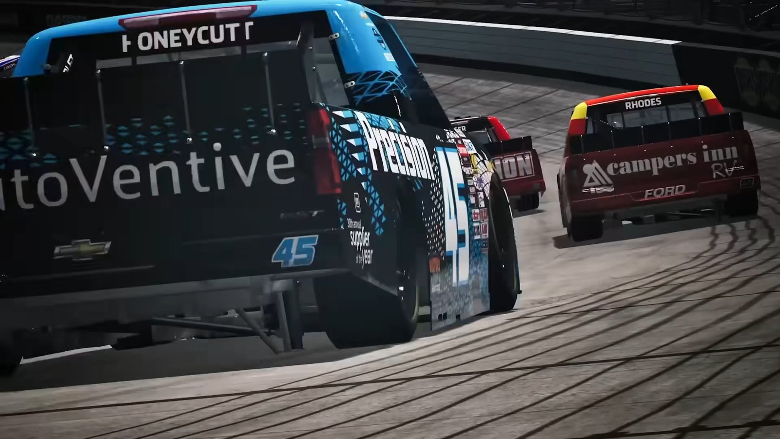 NASCAR 25 cars racing through lapped traffic group on oval