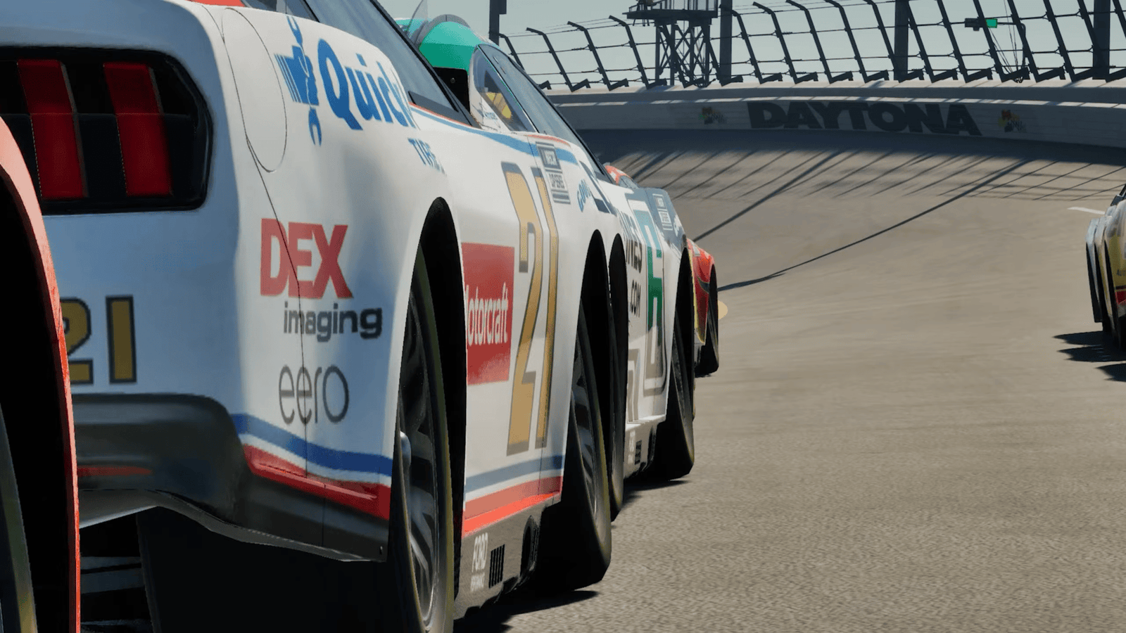 Daytona International Speedway in NASCAR 25 — cars racing through the tri-oval