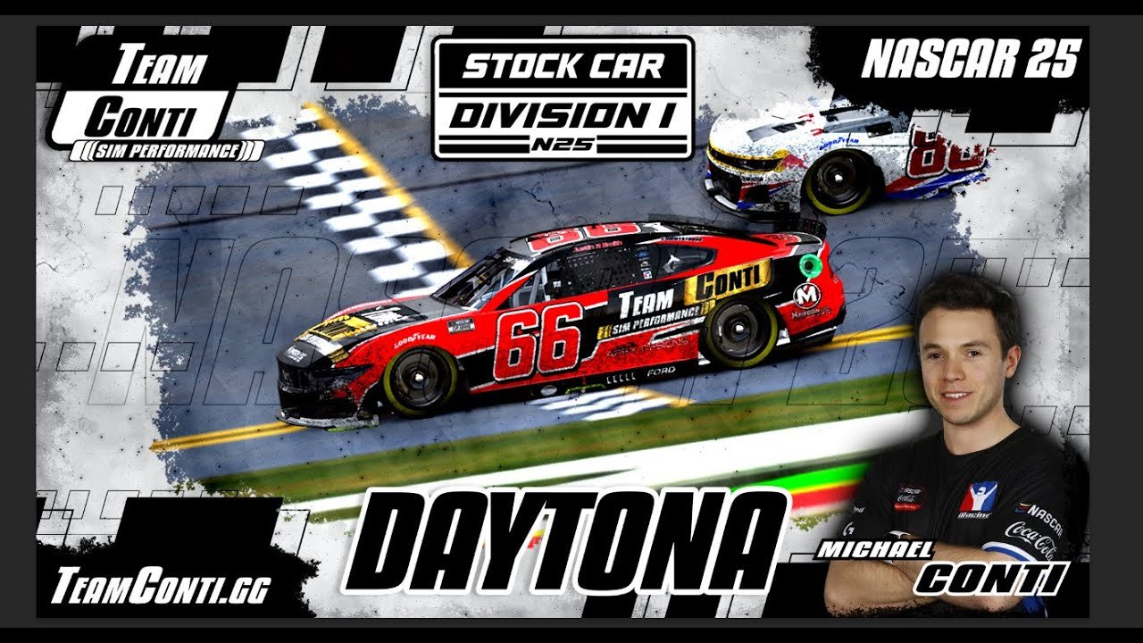 Chase-cam view on the steep Daytona banking in NASCAR 25