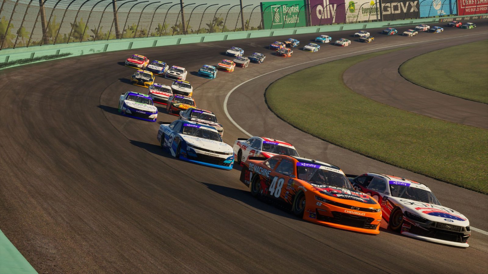 NASCAR 25 two cars racing side by side setting up a pass on oval