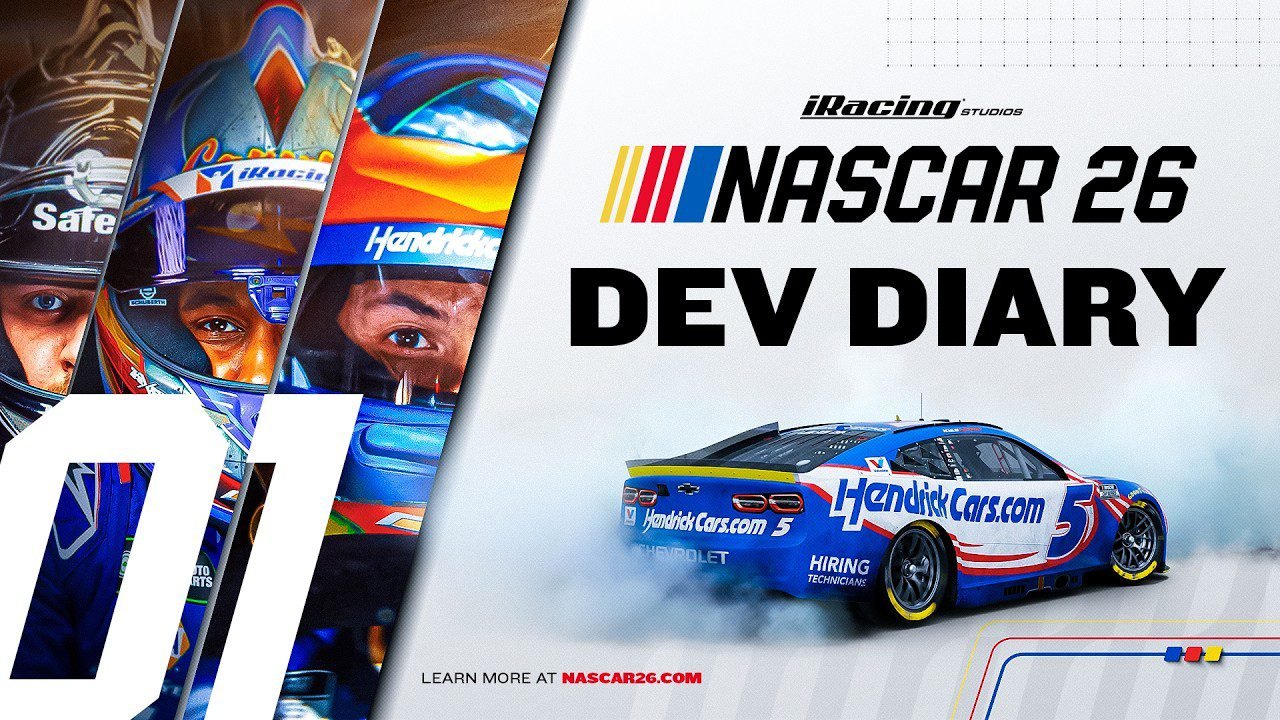NASCAR 26 developer diary key art from iRacing Studios