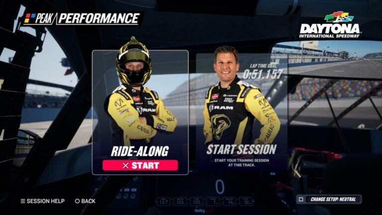 NASCAR 26 Peak Performance licensing session at Daytona, a mode improved in the September 16 patch notes for NASCAR 26