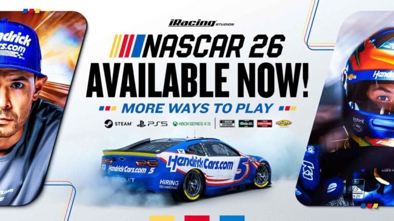 NASCAR 26 in-game race screenshot on launch day, September 15 2026